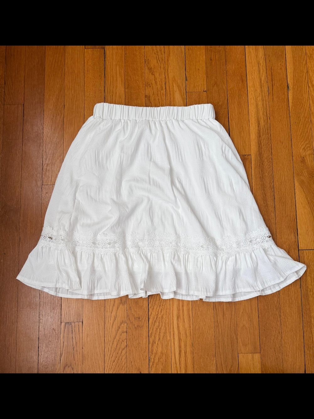 White Ruffled Cotton Skirt with Lace Trim